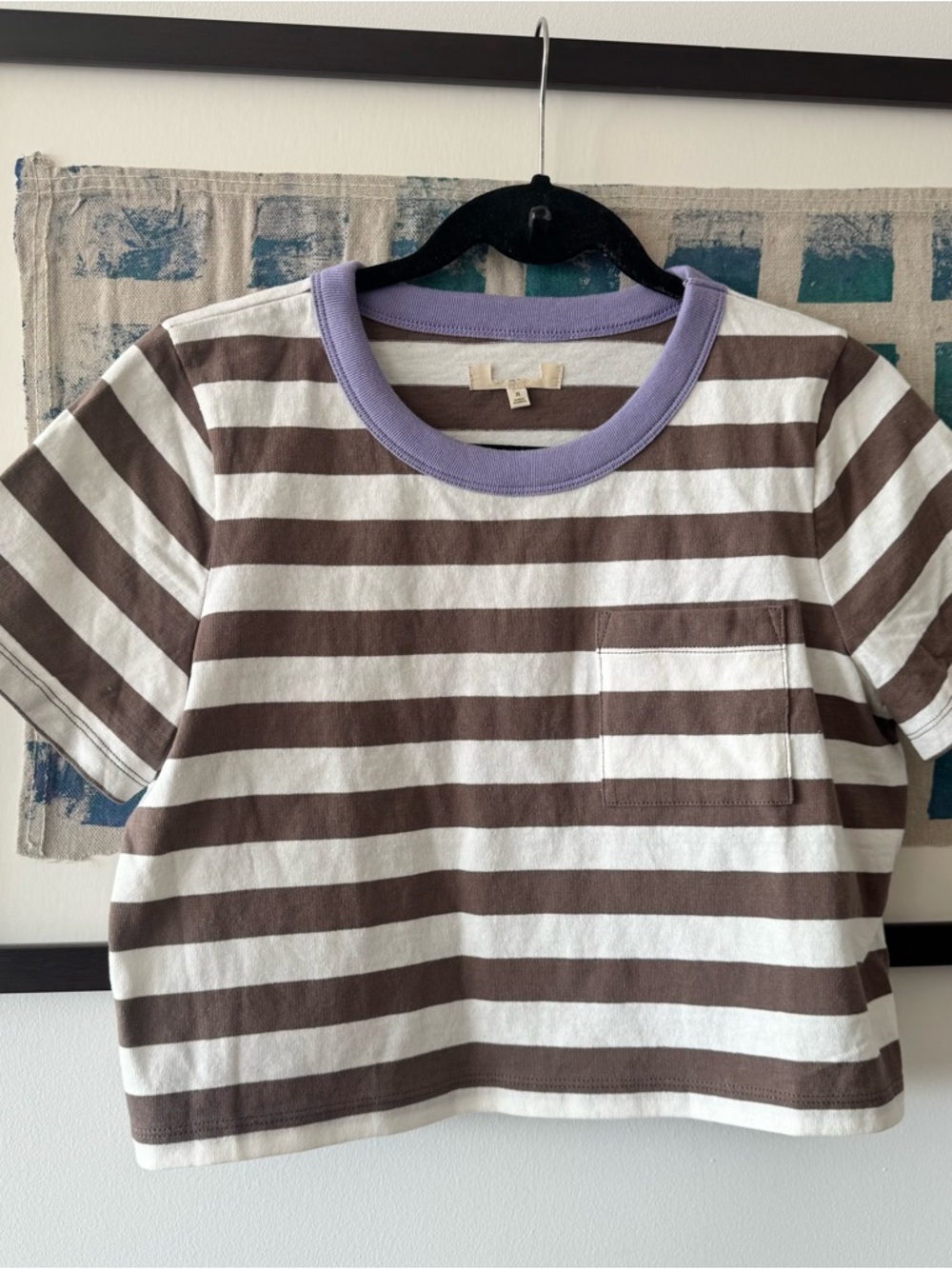 Madewell Castlerock Striped Cotton Cropped Pocket Tee Top M